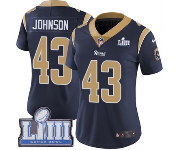 #43 Limited John Johnson Navy Blue Nike NFL Home Women's Jersey Los Angeles Rams Vapor Untouchable Super Bowl LIII Bound