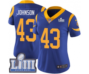 #43 Limited John Johnson Royal Blue Nike NFL Alternate Women's Jersey Los Angeles Rams Vapor Untouchable Super Bowl LIII Bound