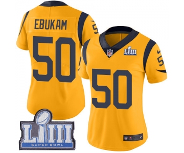 #50 Limited Samson Ebukam Gold Nike NFL Women's Jersey Los Angeles Rams Rush Vapor Untouchable Super Bowl LIII Bound