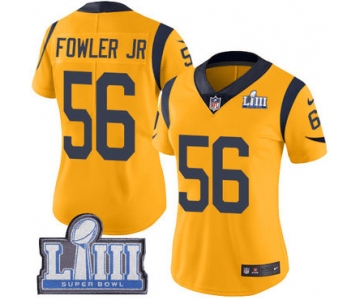 #56 Limited Dante Fowler Jr Gold Nike NFL Women's Jersey Los Angeles Rams Rush Vapor Untouchable Super Bowl LIII Bound