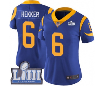 #6 Limited Johnny Hekker Royal Blue Nike NFL Alternate Women's Jersey Los Angeles Rams Vapor Untouchable Super Bowl LIII Bound
