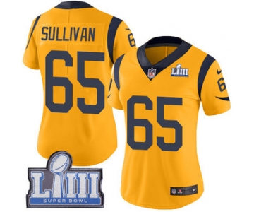 #65 Limited John Sullivan Gold Nike NFL Women's Jersey Los Angeles Rams Rush Vapor Untouchable Super Bowl LIII Bound