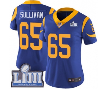 #65 Limited John Sullivan Royal Blue Nike NFL Alternate Women's Jersey Los Angeles Rams Vapor Untouchable Super Bowl LIII Bound
