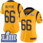 #66 Limited Austin Blythe Gold Nike NFL Women's Jersey Los Angeles Rams Rush Vapor Untouchable Super Bowl LIII Bound