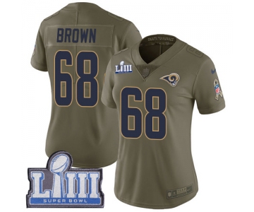 #68 Limited Jamon Brown Olive Nike NFL Women's Jersey Los Angeles Rams 2017 Salute to Service Super Bowl LIII Bound