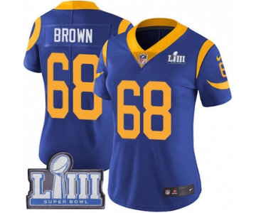 #68 Limited Jamon Brown Royal Blue Nike NFL Alternate Women's Jersey Los Angeles Rams Vapor Untouchable Super Bowl LIII Bound