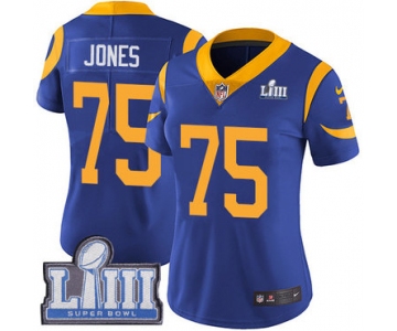 #75 Limited Deacon Jones Royal Blue Nike NFL Alternate Women's Jersey Los Angeles Rams Vapor Untouchable Super Bowl LIII Bound