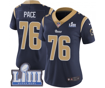 #76 Limited Orlando Pace Navy Blue Nike NFL Home Women's Jersey Los Angeles Rams Vapor Untouchable Super Bowl LIII Bound