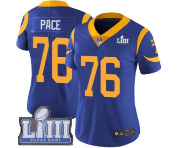 #76 Limited Orlando Pace Royal Blue Nike NFL Alternate Women's Jersey Los Angeles Rams Vapor Untouchable Super Bowl LIII Bound