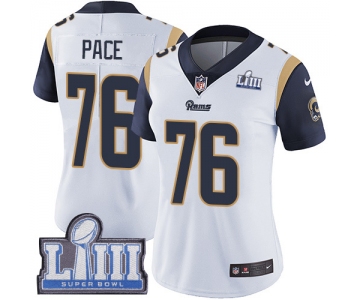 #76 Limited Orlando Pace White Nike NFL Road Women's Jersey Los Angeles Rams Vapor Untouchable Super Bowl LIII Bound