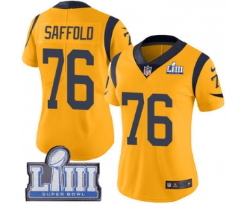 #76 Limited Rodger Saffold Gold Nike NFL Women's Jersey Los Angeles Rams Rush Vapor Untouchable Super Bowl LIII Bound