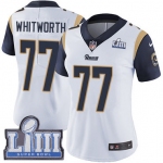 #77 Limited Andrew Whitworth White Nike NFL Road Women's Jersey Los Angeles Rams Vapor Untouchable Super Bowl LIII Bound