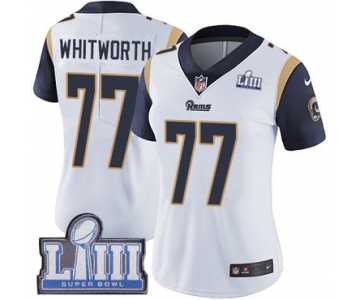 #77 Limited Andrew Whitworth White Nike NFL Road Women's Jersey Los Angeles Rams Vapor Untouchable Super Bowl LIII Bound