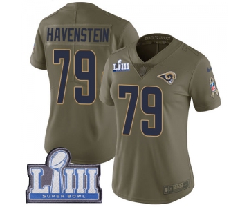 #79 Limited Rob Havenstein Olive Nike NFL Women's Jersey Los Angeles Rams 2017 Salute to Service Super Bowl LIII Bound