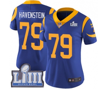 #79 Limited Rob Havenstein Royal Blue Nike NFL Alternate Women's Jersey Los Angeles Rams Vapor Untouchable Super Bowl LIII Bound