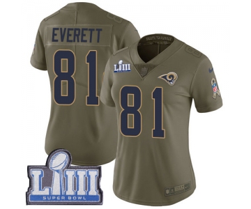 #81 Limited Gerald Everett Olive Nike NFL Women's Jersey Los Angeles Rams 2017 Salute to Service Super Bowl LIII Bound