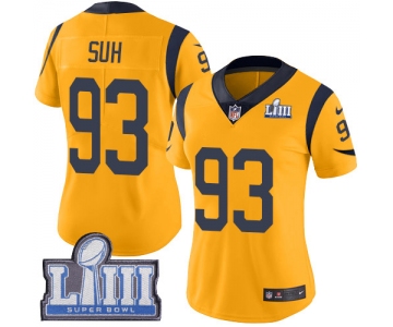 #93 Limited Ndamukong Suh Gold Nike NFL Women's Jersey Los Angeles Rams Rush Vapor Untouchable Super Bowl LIII Bound