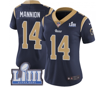 Women's Los Angeles Rams #14 Sean Mannion Navy Blue Nike NFL Home Vapor Untouchable Super Bowl LIII Bound Limited Jersey