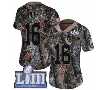 Women's Los Angeles Rams #16 Jared Goff Camo Nike NFL Rush Realtree Super Bowl LIII Bound Limited Jersey