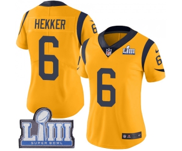 Women's Los Angeles Rams #6 Johnny Hekker Gold Nike NFL Rush Vapor Untouchable Super Bowl LIII Bound Limited Jersey