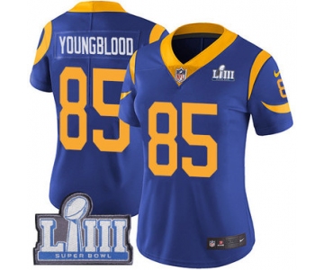 Women's Los Angeles Rams #85 Jack Youngblood Royal Blue Nike NFL Alternate Vapor Untouchable Super Bowl LIII Bound Limited Jersey