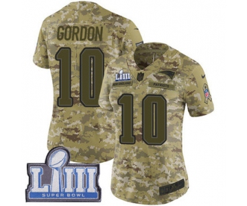 #10 Limited Josh Gordon Camo Nike NFL Women's Jersey New England Patriots 2018 Salute to Service Super Bowl LIII Bound