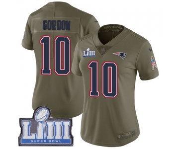 #10 Limited Josh Gordon Olive Nike NFL Women's Jersey New England Patriots 2017 Salute to Service Super Bowl LIII Bound