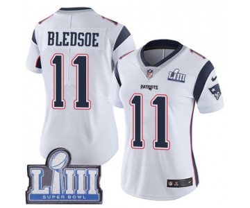 #11 Limited Drew Bledsoe White Nike NFL Road Women's Jersey New England Patriots Vapor Untouchable Super Bowl LIII Bound