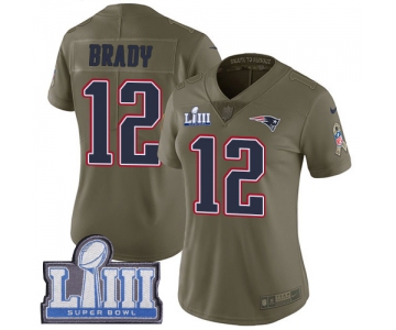 #12 Limited Tom Brady Olive Nike NFL Women's Jersey New England Patriots 2017 Salute to Service Super Bowl LIII Bound