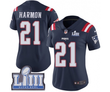 #21 Limited Duron Harmon Navy Blue Nike NFL Women's Jersey New England Patriots Rush Vapor Untouchable Super Bowl LIII Bound