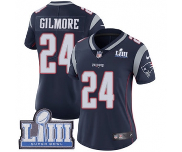 #24 Limited Stephon Gilmore Navy Blue Nike NFL Home Women's Jersey New England Patriots Vapor Untouchable Super Bowl LIII Bound