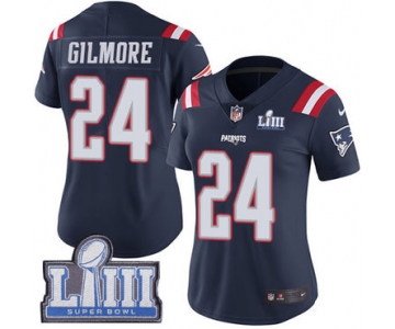 #24 Limited Stephon Gilmore Navy Blue Nike NFL Women's Jersey New England Patriots Rush Vapor Untouchable Super Bowl LIII Bound