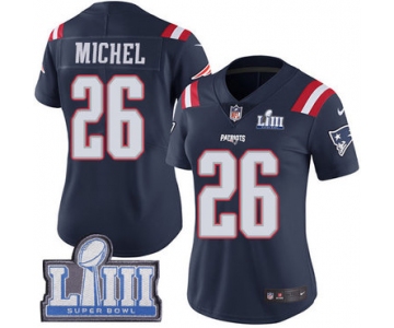 #26 Limited Sony Michel Navy Blue Nike NFL Women's Jersey New England Patriots Rush Vapor Untouchable Super Bowl LIII Bound