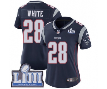 #28 Limited James White Navy Blue Nike NFL Home Women's Jersey New England Patriots Vapor Untouchable Super Bowl LIII Bound