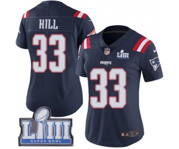 #33 Limited Jeremy Hill Navy Blue Nike NFL Women's Jersey New England Patriots Rush Vapor Untouchable Super Bowl LIII Bound