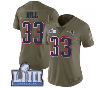 #33 Limited Jeremy Hill Olive Nike NFL Women's Jersey New England Patriots 2017 Salute to Service Super Bowl LIII Bound