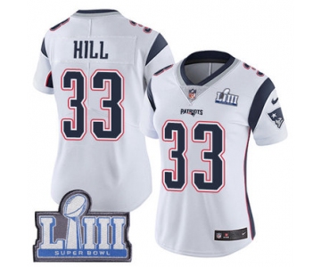 #33 Limited Jeremy Hill White Nike NFL Road Women's Jersey New England Patriots Vapor Untouchable Super Bowl LIII Bound