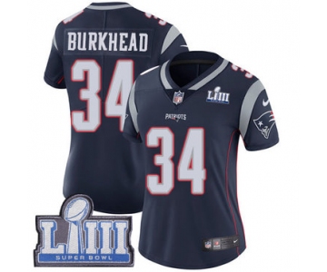 #34 Limited Rex Burkhead Navy Blue Nike NFL Home Women's Jersey New England Patriots Vapor Untouchable Super Bowl LIII Bound