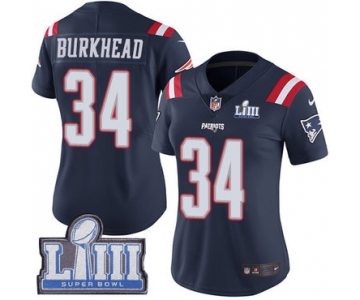 #34 Limited Rex Burkhead Navy Blue Nike NFL Women's Jersey New England Patriots Rush Vapor Untouchable Super Bowl LIII Bound