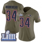 #34 Limited Rex Burkhead Olive Nike NFL Women's Jersey New England Patriots 2017 Salute to Service Super Bowl LIII Bound