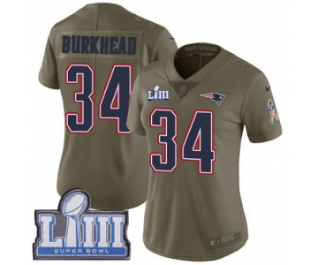 #34 Limited Rex Burkhead Olive Nike NFL Women's Jersey New England Patriots 2017 Salute to Service Super Bowl LIII Bound