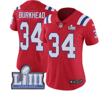 #34 Limited Rex Burkhead Red Nike NFL Alternate Women's Jersey New England Patriots Vapor Untouchable Super Bowl LIII Bound