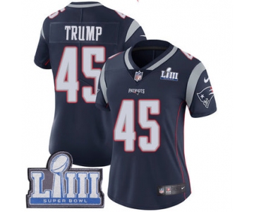 #45 Limited Donald Trump Navy Blue Nike NFL Home Women's Jersey New England Patriots Vapor Untouchable Super Bowl LIII Bound