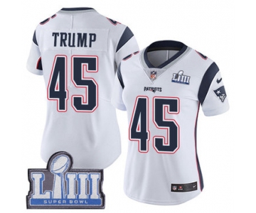 #45 Limited Donald Trump White Nike NFL Road Women's Jersey New England Patriots Vapor Untouchable Super Bowl LIII Bound