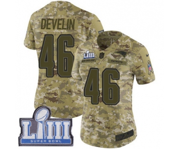 #46 Limited James Develin Camo Nike NFL Women's Jersey New England Patriots 2018 Salute to Service Super Bowl LIII Bound