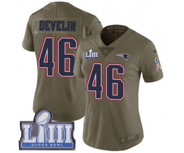 #46 Limited James Develin Olive Nike NFL Women's Jersey New England Patriots 2017 Salute to Service Super Bowl LIII Bound