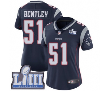 #51 Limited Ja'Whaun Bentley Navy Blue Nike NFL Home Women's Jersey New England Patriots Vapor Untouchable Super Bowl LIII Bound