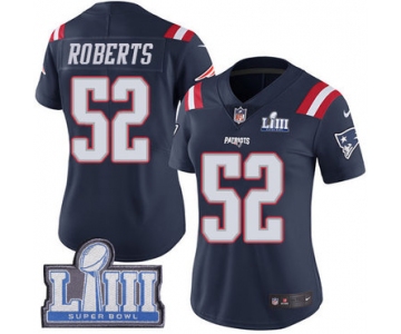 #52 Limited Elandon Roberts Navy Blue Nike NFL Women's Jersey New England Patriots Rush Vapor Untouchable Super Bowl LIII Bound