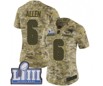 #6 Limited Ryan Allen Camo Nike NFL Women's Jersey New England Patriots 2018 Salute to Service Super Bowl LIII Bound