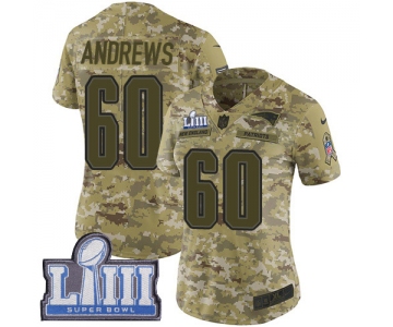 #60 Limited David Andrews Camo Nike NFL Women's Jersey New England Patriots 2018 Salute to Service Super Bowl LIII Bound
